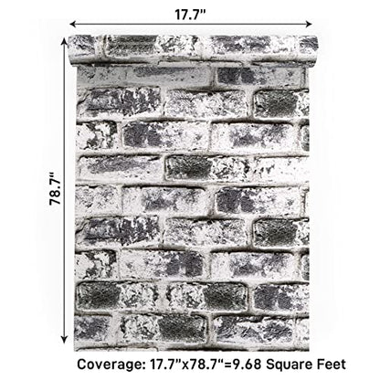 VaryPaper Distressed Grey Brick Wallpaper Peel and Stick Wallpaper 17.7''x78.7'' 3D Textured Faux Brick Wallpaper Removable Self Adhesive Brick Contact Paper for Walls Kitchen Backsplash Fireplace - color: Gray, size: 17.7" x 78.7"