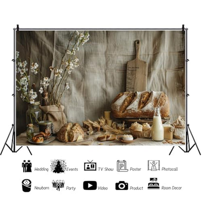 Bakery Baking Table Backdrop 12x8ft Morning Food Cake Table White Flower Photography Background Party Baby Shower Kid Birthday Photoshoot Banner Studio Photo Booth Props Banner Decorations - size: 12x8FT