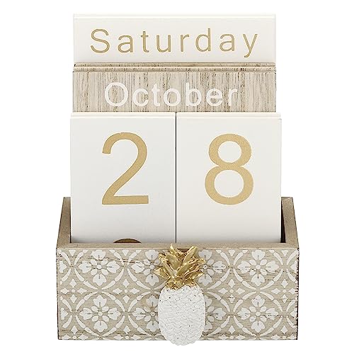 PATIKIL Vintage Wood Block Perpetual Calendar, Wooden Month Week Date Display Blocks for Desk Office Home Decoration Style 1, Brown