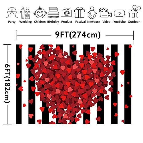 Red Hearts Backdrop for Wedding Anniversary, 9x6FT, Black White Striped Background,Romantic Patry Banner Photo Booth Props HXLU083 - size: vinyl-9x6ft