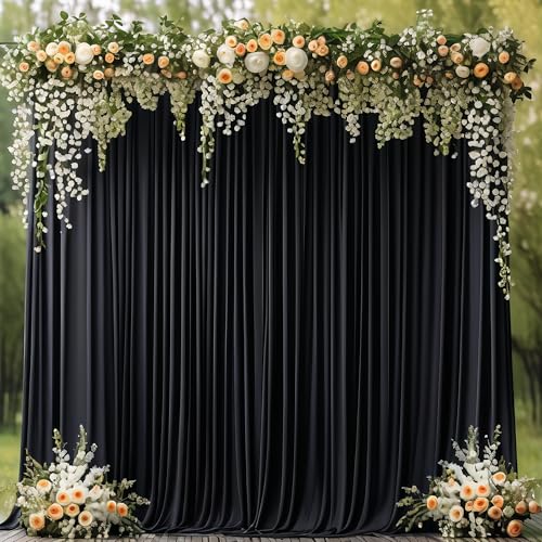 Asee'm 10x8FT Black Backdrop Curtains for Parties, Polyester Photo Fabric Curtain Backdrop Drapes for Birthday Wedding Party Decor Background Photography with Rod Pocket, 5x8FT, 2 Panels - color: Black, size: 5'(W) x 8'(H), 2 panels