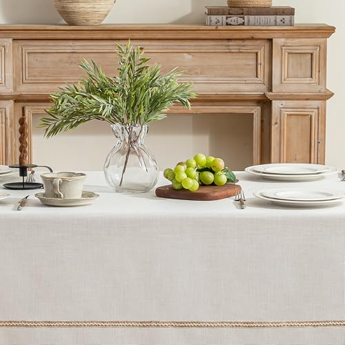 Linen Tablecloth with Decorative Woven Stripe, Spill & Wrinkle Resistant Table Cloth Rectangle Table, Farmhouse Tablecloths Textured Fabric for Dining,Kitchen,Everyday & Holiday Decor,60x84 - size: 84" x 60" (Rectangular)