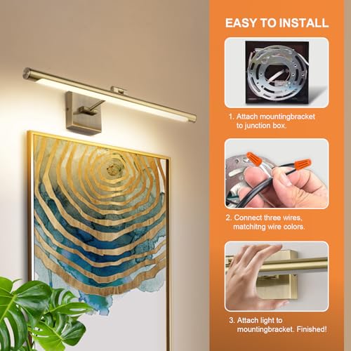 Joosenhouse Modern LED Picture Lights 24.4 inch, Antique Bronze Metal Artwork Display Lamp with Rotatable Sconces Lamp Head, 14W (70W Eqv.), Hardwired Connection, 3000K Warm White 840Lm… - color: Antique Bronze, size: Non-Dimmable 24.4" Long