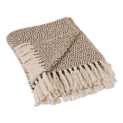 DII Rustic Farmhouse Double Diamond Woven Throw, 50x60, Brown - color: Brown