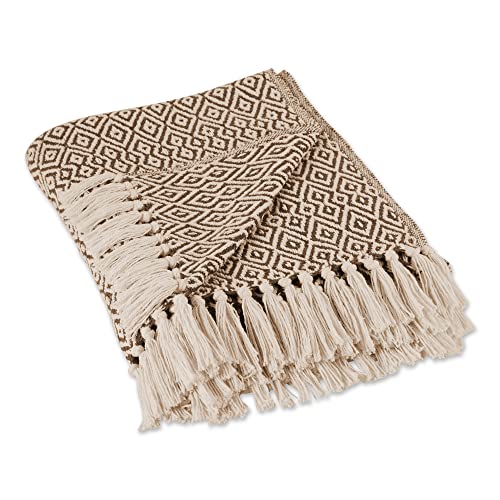 DII Rustic Farmhouse Double Diamond Woven Throw, 50x60, Brown - color: Brown