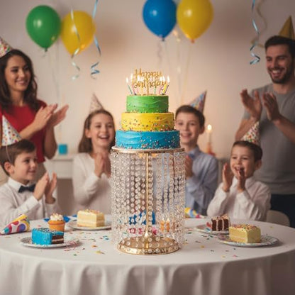 Wedding Cake Stand for Dessert Table 12 Inch Gold Crystal Pendants Metal Cake Stand Serves as A Round Dessert Cupcake Display Plate 16 Inch Tall (Gold) - color: Gold, size: Large