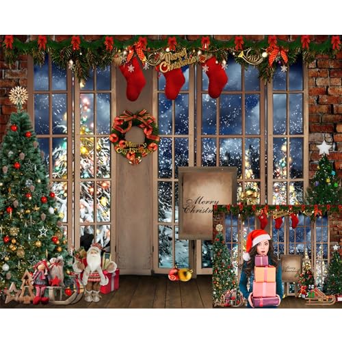 Winter Backdrop 10x8ft Merry Photo Backdrop Photography Window Xmas Tree Gift Background Party Backdrop Decor Kids Adults Family Xmas Eve Party Props (Z29-3x25NSW13849) - color: NSW13849
