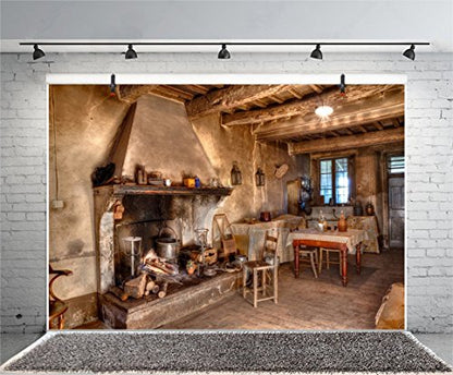 10x7ft Old Farmhouse Interior Backdrops for Photography Rustic Style Rural Retro Kitchen Homestead Western Antique Inn Restaurant Room Fireplace Decor Background Photo Studio Props