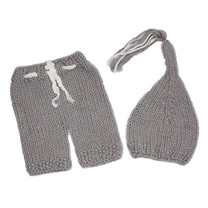 Newborn Baby Photo Shoot Props Girl Boy Crochet Knit Hat Costume Stripe Hat Pants Overalls Photography Props - color: Gray