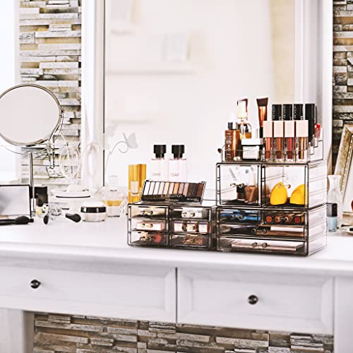Sorbus Large Makeup Organizer - Clear Stackable Jewelry & Makeup Organizer For Vanity, Bathroom Storage, Dresser - 12 Drawers Cosmetic Beauty Organizers and Storage with Lipstick, Makeup Brush Holder - color: Black Jewel