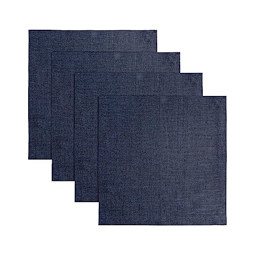Solino Home Linen Square Placemats Set of 4 - Chambray Navy Placemats 14 x 14 Inch - 100% Pure Linen Table Mats for Spring, Summer, Memorial Day - Athena - color: 08: Navy Chambray, size: 14" X 14" (Set of 4)