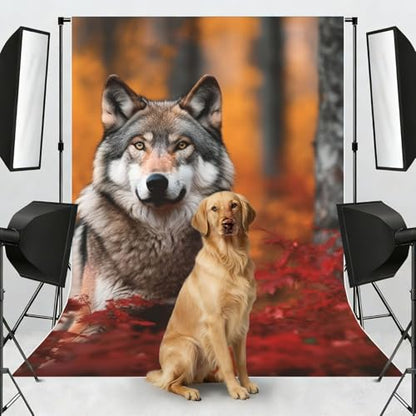 Autumn Animals Wolf Backdrop Background for Photography 5x7ft Photobooth Professional Photo Backdrop Curtains Video Photography Studio Photo Backgrounds Banner Booth Background Screen Parties - color: Autumn Animals Wolf