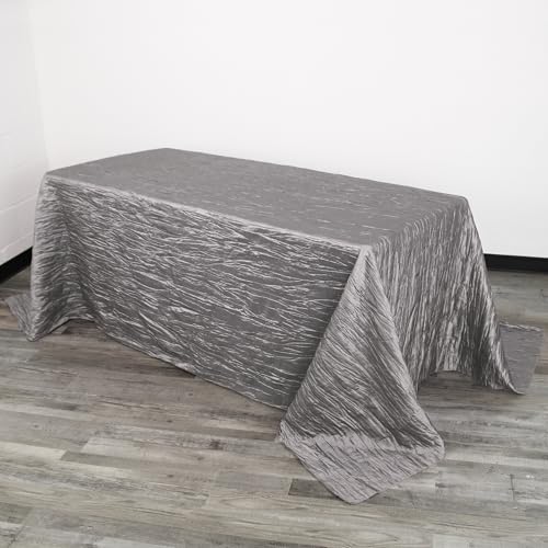 YOUR CHAIR COVERS - 90 x 132 Inch - 6 ft Dark Silver/Platinum Rectangular Crinkle Taffeta Tablecloth – Elegant Table Linen for Banquet Tables, Weddings & Events - color: Dark Silver, size: 132" x 90" (Rectangular)
