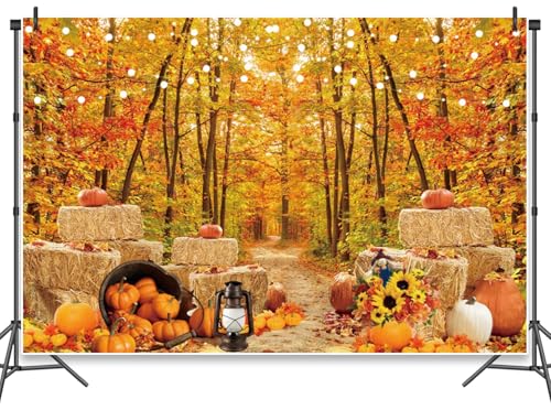 Autumn Scenery Backdrop Fall Thanksgiving Backdrop Pumpkin Harvest Photography Backdrop Sunflower Pumpkin Background Halloween Party Decorations Banner 8x6ft - color: Fall 009, size: 8x6ft