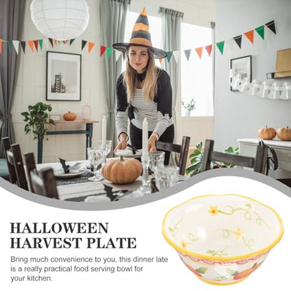 balacoo Ceramic Pumpkin Serving Bowl Large Food Serving Dish Embossed Pumpkin Design Retro Kitchen Fruit Dessert Bowl for Thanksgiving and Halloween Tableware