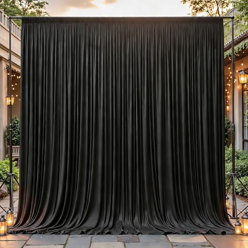 8ftx10ft Wrinkle Free Black Backdrop Curtain - 10 Feet Photography Backdrop Drapes, Silky Polyester Back Drop Cloth for Wedding Baby Shower Balloon Arch Background - color: Black, size: 8FTx10FT (W4'xH10', 2 Panels)