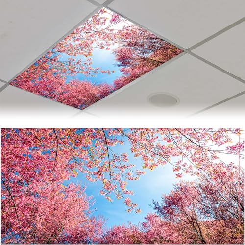 Patelai 4 x 2 Feet Fabric Fluorescent Light Cover for Ceiling Classroom Magnetic Cubicle Shade with 10 Magnets Fluorescent Light Filters for School Home Office Drop Lamp Decor(Spring Forest) - style: Spring Forest
