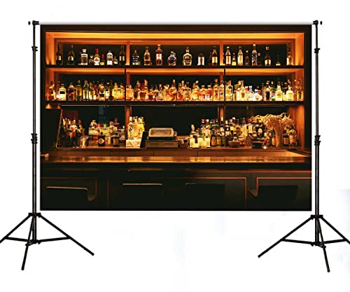 Bar Photo Backdrop Vinyl 5x3ft Wine Cafe Restaurant Drink Shelf Photography Backdrops for Friendsmas Party Urban Club Speakeasy Room Wall Art Photo Backgrounds Videos Photo Backdrop BJLSPH1580 - size: 5x3ft