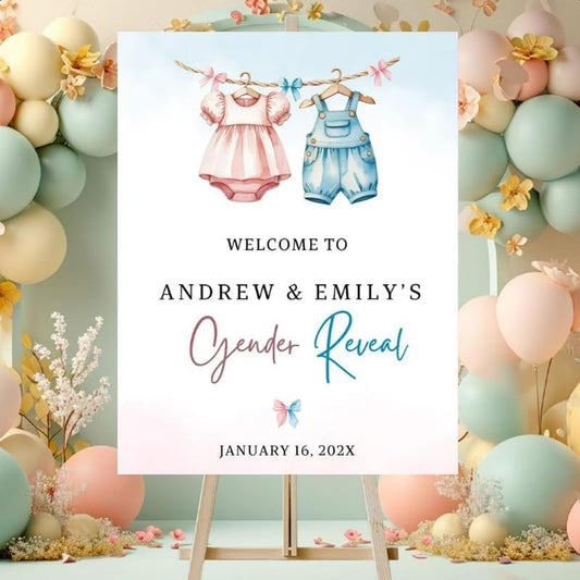 HTHDUONG Personalized Gender Reveal Welcome Sign Custom Baby Shower Party Decor He or She Custom Poster Indoor Outdoor Event Decoration Pink Blue Boy or Girl Announcement Banner Photo Booth Prop - color: 5