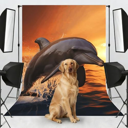 Dusk Dolphin Backdrop Background for Photography 5x7ft Photobooth Professional Photo Backdrop Curtains Video Photography Studio Photo Backgrounds Banner Booth Background Screen Parties - color: Dusk Dolphin