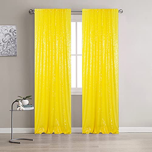 Partisout Sequin Backdrop Curtain 2 Panels 2ftx7ft Sequence Backdrops Party Glitter Background Sparkle Wedding Photo and Shimmer Curtains Decor (Yellow) - color: Yellow, size: 2ftx7ftx2pcs