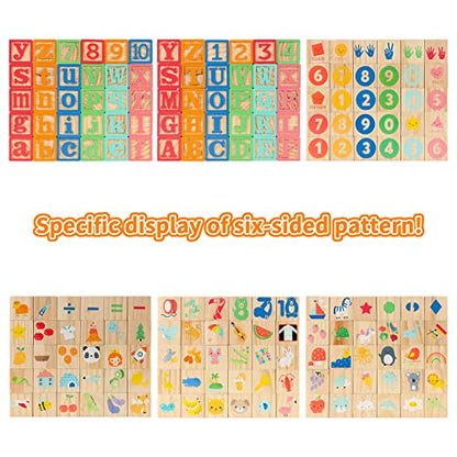 Wooden Building Blocks for Toddlers 1-3, Large Wood Baby Stacking Blocks Set for Kids, 30 PCS Alphabet Blocks with Toy Wagon, Educational Wooden Toys for Boys Girls Gifts 1.65" - style: 30 abc blocks cart