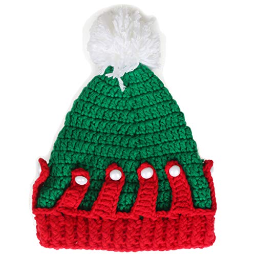 Ypser Infant Baby Knitted Beanie Photo Prop Crochet Knit Cap Christmas Cap Deer Hat with Bow - color: Red & Green, size: One Size