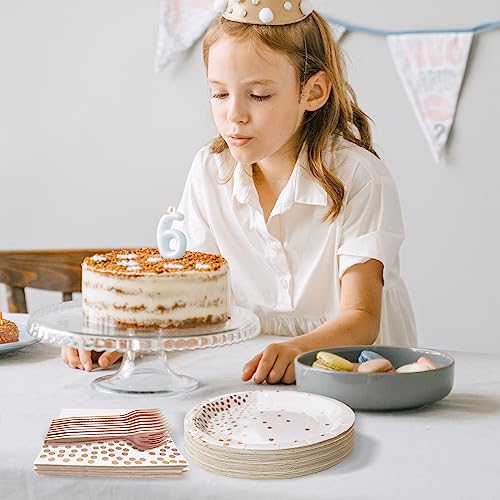 Serves 35 Guests White and Rose Gold Party Supplies,White and Rose Gold Birthday Paper Plates and Napkins,7" Disposable Party Dinnerware for Women - color: White Rose Gold Dot Paper Plate