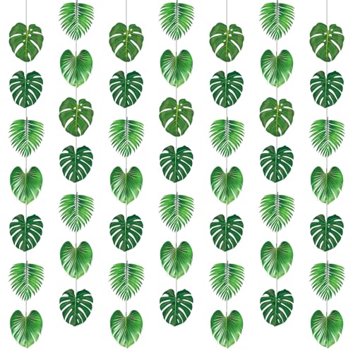 Xinnun Tropical Garland Party Decorations Palm Leaves Garland Banners Green Hawaiian Luau Leaf Hanging Decor for Summer Beach Pool Jungle Baby Shower Birthday Party Supplies - style: Palm