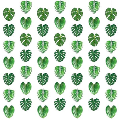 Xinnun Tropical Garland Party Decorations Palm Leaves Garland Banners Green Hawaiian Luau Leaf Hanging Decor for Summer Beach Pool Jungle Baby Shower Birthday Party Supplies - style: Palm