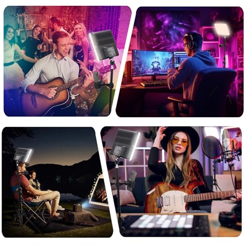 2-Pack LED Video Light Panel, 2700K-7500K Bi-Color Dimmable Photography Lighting Kit with 60" Tripod Stands & Phone Holders, CRI 95+ Studio Lights for Streaming, YouTube, TikTok, Zoom