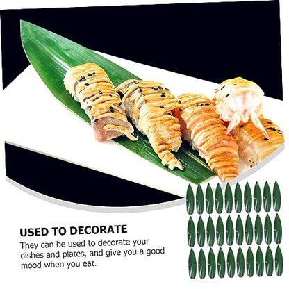 Wakauto 50Pcs Natural Leaves Sushi Decor Sashimi Plate Mats Japanese Food Leaf for Sushi Serving and Photography Large Quantity for Restaurant and Home Use