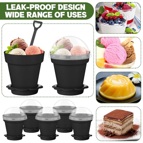 Honeydak 25 Pack Flowerpot Dessert Cup Plastic Cake Cups with Lid Shovel Spoon Mini Flower Pot Dessert Cups Ice Cream Yogurt Cupcake Holder Containers for Birthday Party Supplies DIY Baking (Black) - color: Black