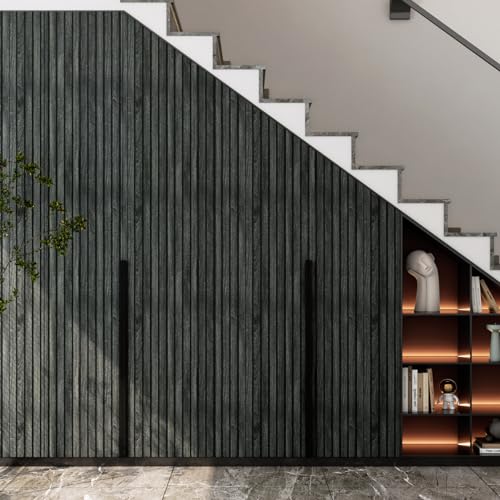 LACHEERY 160 X 24 Inch Black Wood Slat Wall Panel Peel and Stick Wallpaper 3D Wood Panel Wallpaper Peel and Stick Modern Removable Wooden Slat Wall Paneling for Tv Backdrop Accent Paper Vinyl Cover - color: Black, size: 24" x 160"