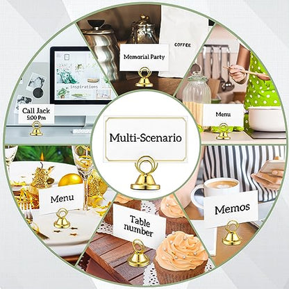 Fulmoon 24 Pcs Mini Table Number Holders Place Card Holders 1.5 Inch Steel Table Sign Stands for Wedding Graduation Reception Restaurant Home Photo Picture Office Memo(Gold) - color: Gold