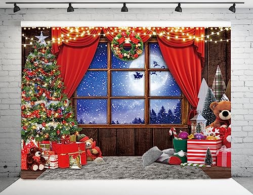 10X8FT Winter Christmas Window Backdrop Red Xmas Party Decoration Banner Studio Prop Pictures Background DH-803 - size: 10X8FT