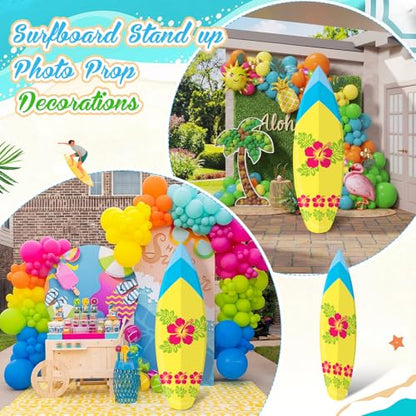 Yalikop 6 Ft Surfboard Cardboard Cutout Stand Up Photo Prop - Hawaiian Tropical Party Decorations Standee Surfboard Foam Board for Garden Yard Sign Decor Summer Beach Luau Photography Background - style: Tropical Flower
