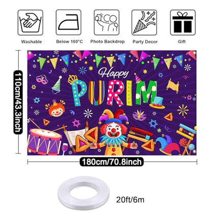 Mocsicka Happy Purim Banner Backdrop Jewish Carnival Purim Party Background Decorations Outdoor Indoor Photo Booth Props 70.8 x 43.3 Inch 70.8 x 43.3 Inch