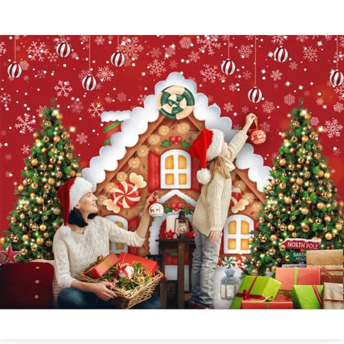 Christmas Backdrop - Winter Merry Christmas Photo Backdrop 10x8ft Gingerbread House Xmas Tree Gift Background Party Decor Prop - color: NKY05219