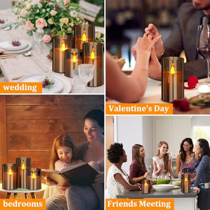 Flameless Candles 4" 5" 6" Acrylic Glass Pillars 3" Diameter Battery Operated Flickering Candles Include Remote with 24Hour Timer Function 400+ Hours by 2 AA Batteries (Gray, Warm Light 6 Pack) - color: Gray, size: Warm Light 6 Pack