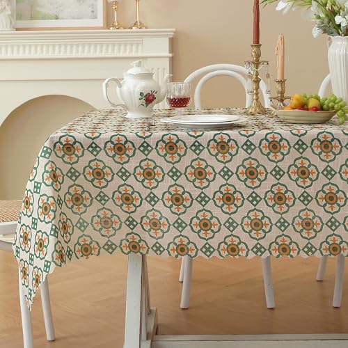 Rectangle Waterproof Tablecloth Linen Textured Table Cloth,Stain and Wrinkle Resistant Washable Fabric Table Cover for Dining, Party, Camping and Outdoor, 54 x 54 Inch, Beige Plaid - color: Beige Plaid, size: 54" x 54" (Square)