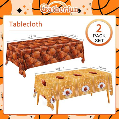 Basketball Party Supplies Set: Basketball Party Decorations & Party Favors, Includes 2-Pack Basketball -Themed Tablecloths for Kids 1st Birthday, Basketball Disposable Table Covers 54 x 108 Inch - style: basketball