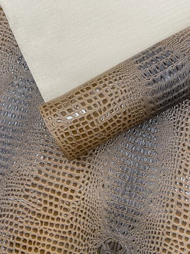 Glossy Two Tone Gator Fake Leather Upholstery, 3D Crocodile Skin Texture Faux Leather PVC Vinyl, 54" Wide (Aloha Brown, 18" X 54") - color: Aloha Brown, size: 18" X 54"