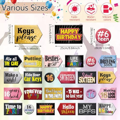Beeveer 24 Design 16th Arrow Photo Booth Props 16th Birthday Party Decorations PVC Photo Booth Sign Double Sided for Birthday Party Supplies, Decorations and Favors - style: Birthday