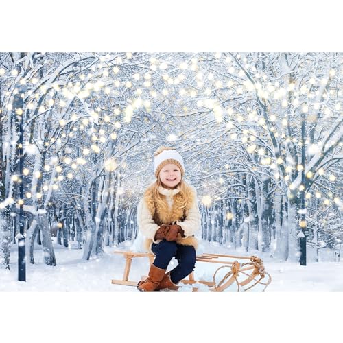 8x6FT Winter Snowy Scene Photography Backdrop Winter Wonderland Landscape Snowflake Tree Snowy Background Bokeh Glitter White Snow Forest Party Photo Booth Studio Props