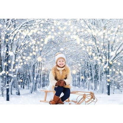 8x6FT Winter Snowy Scene Photography Backdrop Winter Wonderland Landscape Snowflake Tree Snowy Background Bokeh Glitter White Snow Forest Party Photo Booth Studio Props