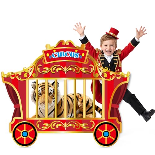 3ft Circus Cage Cardboard Cutout Stand up, Large Carnival Cart Photo Booth Prop for Birthday Party Decorations, Circus Theme Standee for Summer Events and Festivals Fair Entrance - color: Multi Color