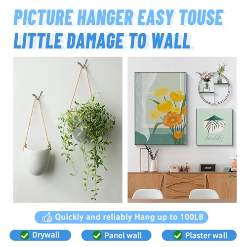 FURHUA 30pcs Black Super Hook Picture Hangers and Office Pack, Drywall Hooks for Hanging Pictures, Wall Hooks, Picture Hangers, Picture Hanging Kit，Hang Art, Clock, Shelves, Mirrors - style: Black