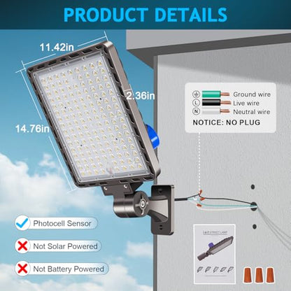 350W LED Parking Lot Light Dusk to Dawn Photocell 5000K Commercial Outdoor Area Light IP65 Waterproof 100-277V 52500LM Wall Mount - size: 350W Wall Mount