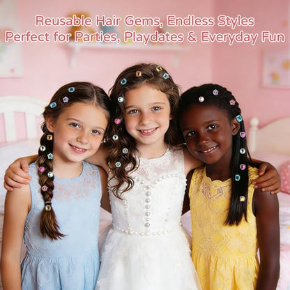 CLFORLORGN Hair Gem Stamper Kit for Girls, Reusable Hair Bling Gems Styling Set with Rhinestones, Easy DIY Hair Accessories Toy, Birthday & Christmas Gifts for Girls Ages 4–12 Year Old
